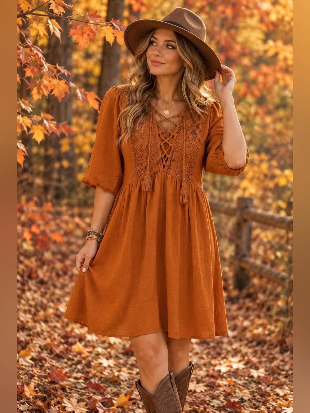 Xhilaration Rust Lace-Up Midi Dress
